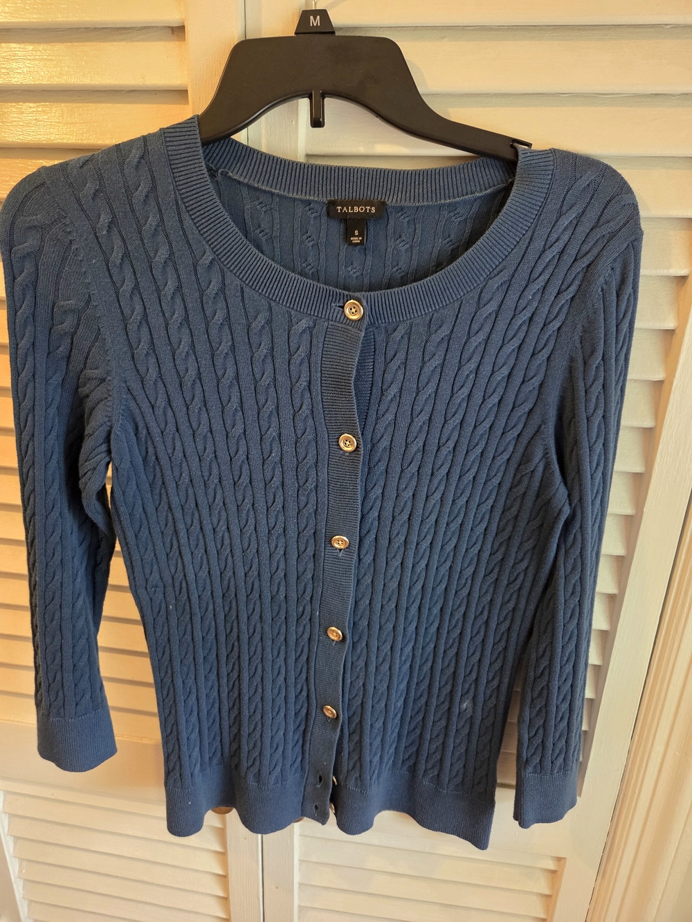 NWT Talbots French Blue S Cable-Knit Cardigan Sweater Cardi Buttons Cotton $90